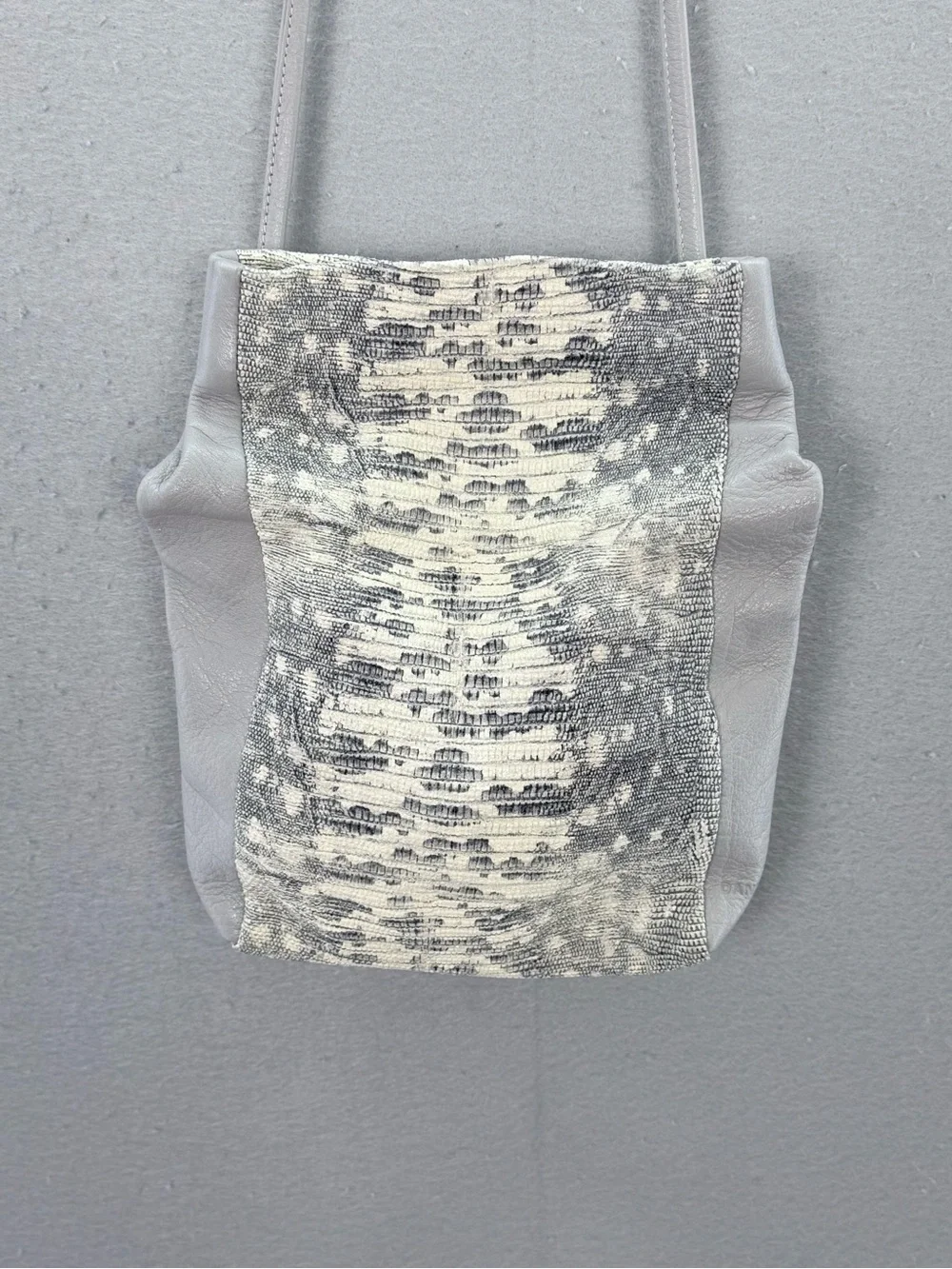 Daniella Lehavi women’s mini Roll top leather Crossbody bag grey snakeskin purse